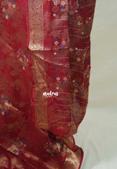 Reddish Maroon - Soft and Silky Georgette with Zari Emboss Weaving with Border - Best for Office Wear