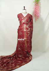 Reddish Maroon - Soft and Silky Georgette with Zari Emboss Weaving with Border - Best for Office Wear