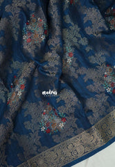 Berlin Blue - Soft and Silky Georgette with Zari Emboss Weaving with Border - Best for Office Wear