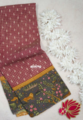 Muted Reddish Maroon - Soft and Breezy Silky Georgette with Zari Kattam Body Kalamkari Border- Best for Office Wear