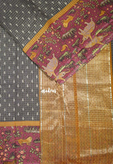 Muted Grey - Soft and Breezy Silky Georgette with Zari Kattam Body Kalamkari Border- Best for Office Wear
