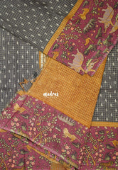 Muted Grey - Soft and Breezy Silky Georgette with Zari Kattam Body Kalamkari Border- Best for Office Wear