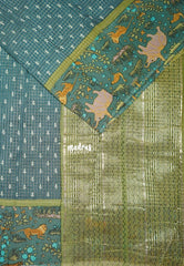 Muted Teal - Soft and Breezy Silky Georgette with Zari Kattam Body Kalamkari Border- Best for Office Wear