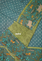 Muted Teal - Soft and Breezy Silky Georgette with Zari Kattam Body Kalamkari Border- Best for Office Wear
