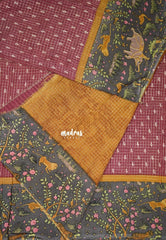 Muted Reddish Maroon - Soft and Breezy Silky Georgette with Zari Kattam Body Kalamkari Border- Best for Office Wear
