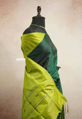 Sinamika Vegan silk Chinnala pattu with blouse - Deep green with neon green