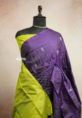 Sinamika Vegan silk Chinnala pattu with blouse - Deep purple with neon green