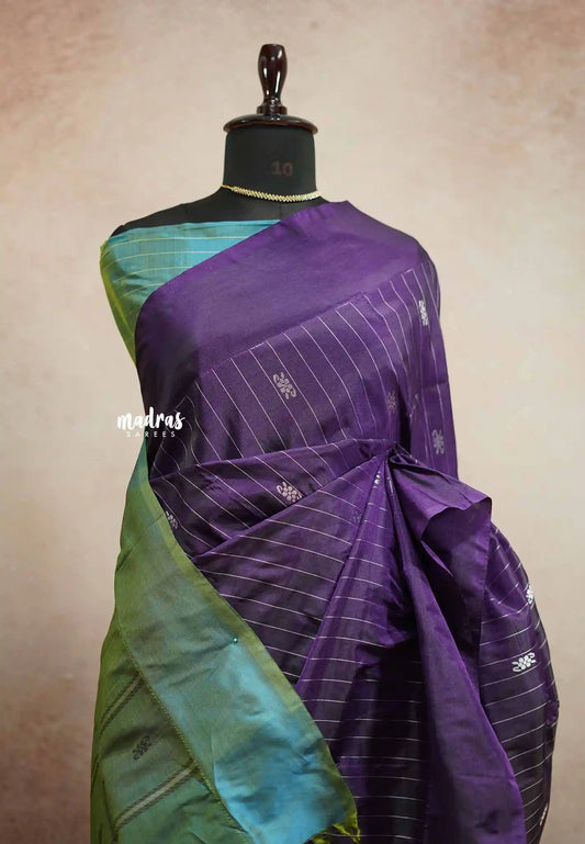 Sinamika Vegan silk Chinnala pattu with blouse - Deep purple with dual shade blue