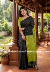 Deep Chocolate Brown (Not Black) - Sinamika Vegan Silk Chinnala Pattu Stripes Weaving with Buttas - Perfect for Festive Wear