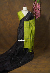 Deep Chocolate Brown (Not Black) - Sinamika Vegan Silk Chinnala Pattu Stripes Weaving with Buttas - Perfect for Festive Wear