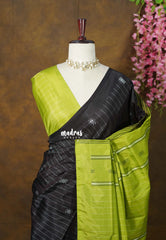 Deep Chocolate Brown (Not Black) - Sinamika Vegan Silk Chinnala Pattu Stripes Weaving with Buttas - Perfect for Festive Wear