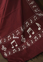 Deep Maroon - sindhu bhairavi - Madras Margazhi Special Handpainted Bamboo Cotton Saree with music notes