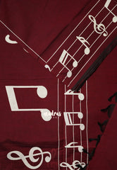 Deep Maroon - sindhu bhairavi - Madras Margazhi Special Handpainted Bamboo Cotton Saree with music notes
