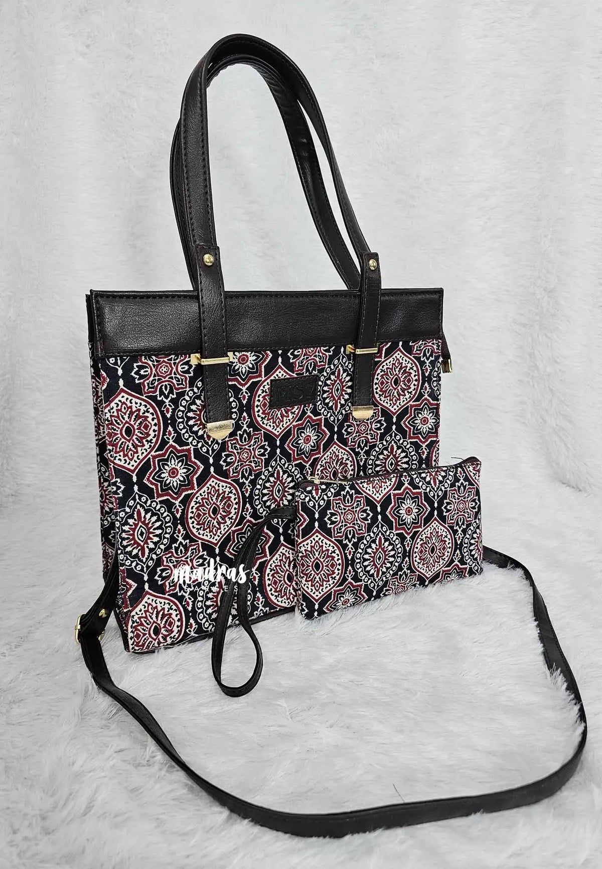 Multicolor - Trendy Ajrakh single partition handbag / office bag - MS7 Brand