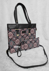 Multicolor - Trendy Ajrakh single partition handbag / office bag - MS7 Brand