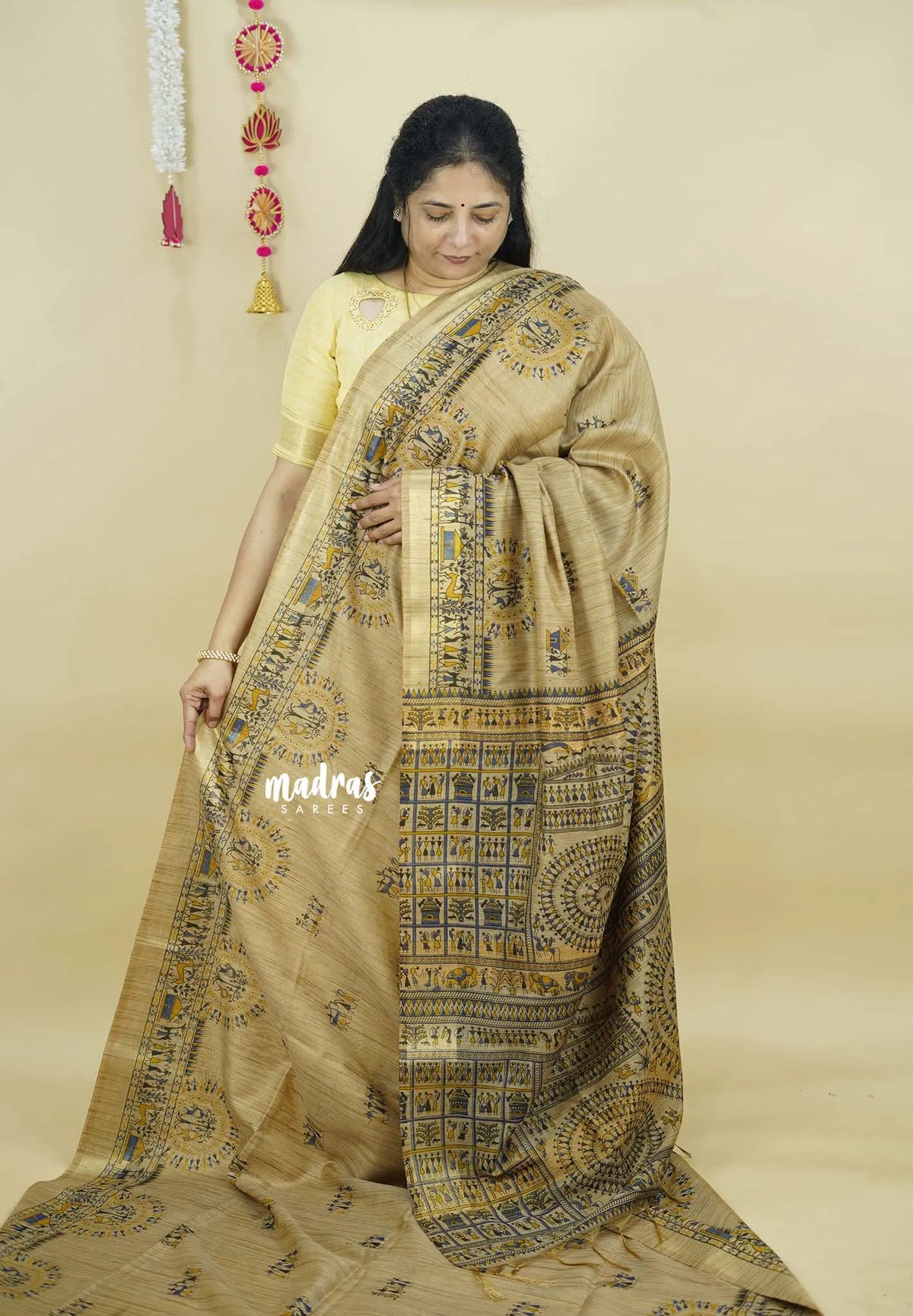Sandstone Glow - Sithara - Semi Tussar saree grooves with madhupani pallu - Best for office