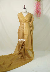 Muted Golden Sand - Semi Tussar Saree with Gicha Texture Body with Zari Checks - Best for Small Functions