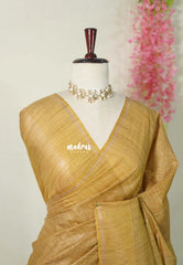 Muted Golden Sand - Semi Tussar Saree with Gicha Texture Body with Zari Checks - Best for Small Functions