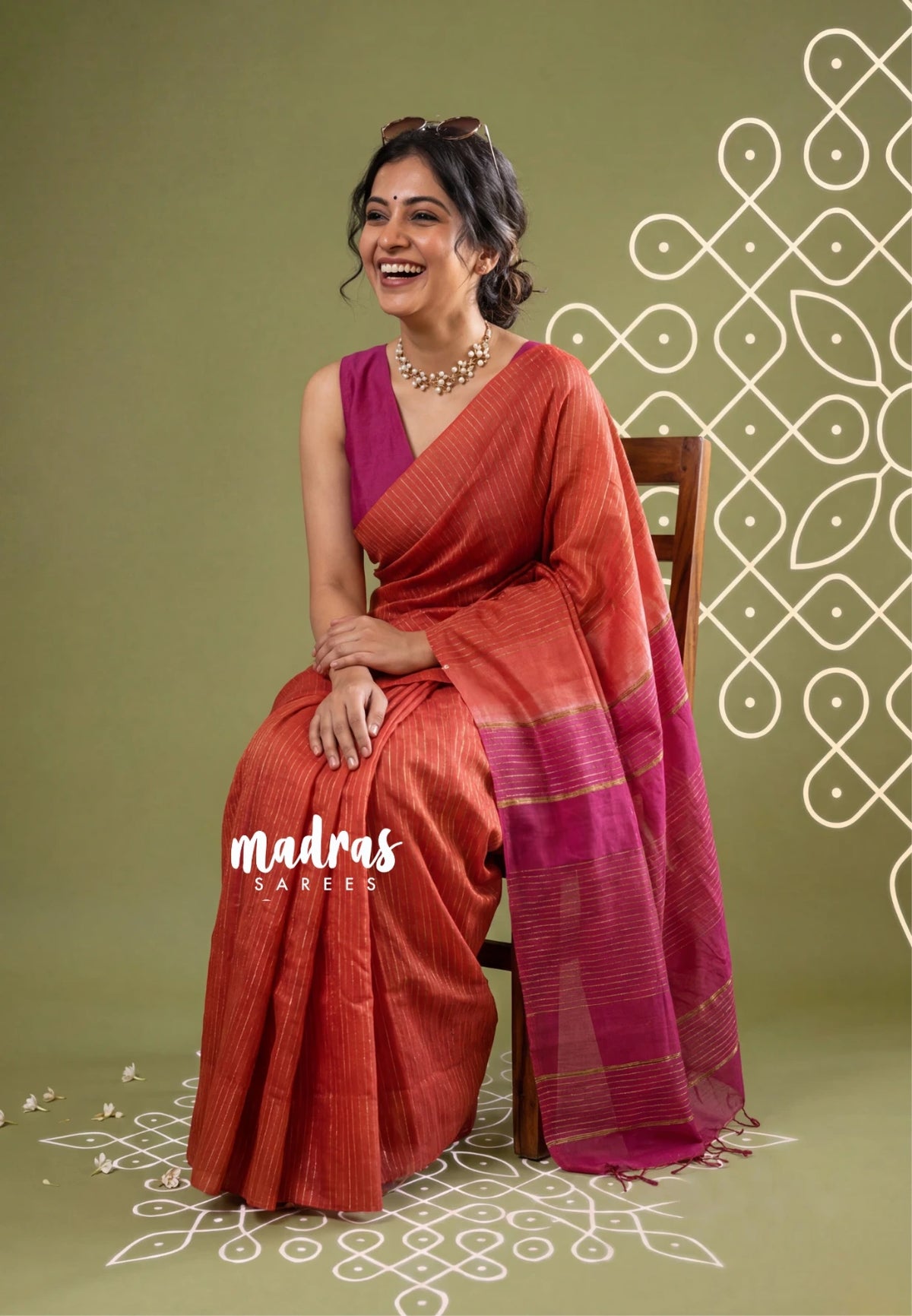 Brick Red - Sithara - Semi Tussar Saree with Jute Weaving Contrast Pallu and Blouse - Best for Small Functions | Casual Wear