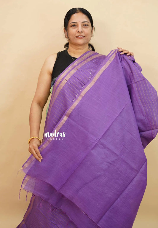 Lavender Purple - khadi silk zari stripes weaving with small tissue border