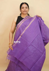 Lavender Purple - khadi silk zari stripes weaving with small tissue border