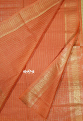 Carrot Orange - Sithara - Semi Tussar saree Golden zari Checks in body with Zari Border