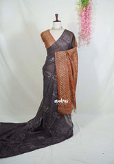 Muted Dark Chocolate Brown - Sithara - Tussar Saree Thread Line Weaving Body with Contrast Pallu and Blouse - Best for Office Wear