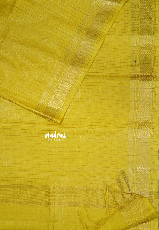 Golden Yellow - Sithara - Semi Tussar saree Golden zari Checks in body with Zari Border