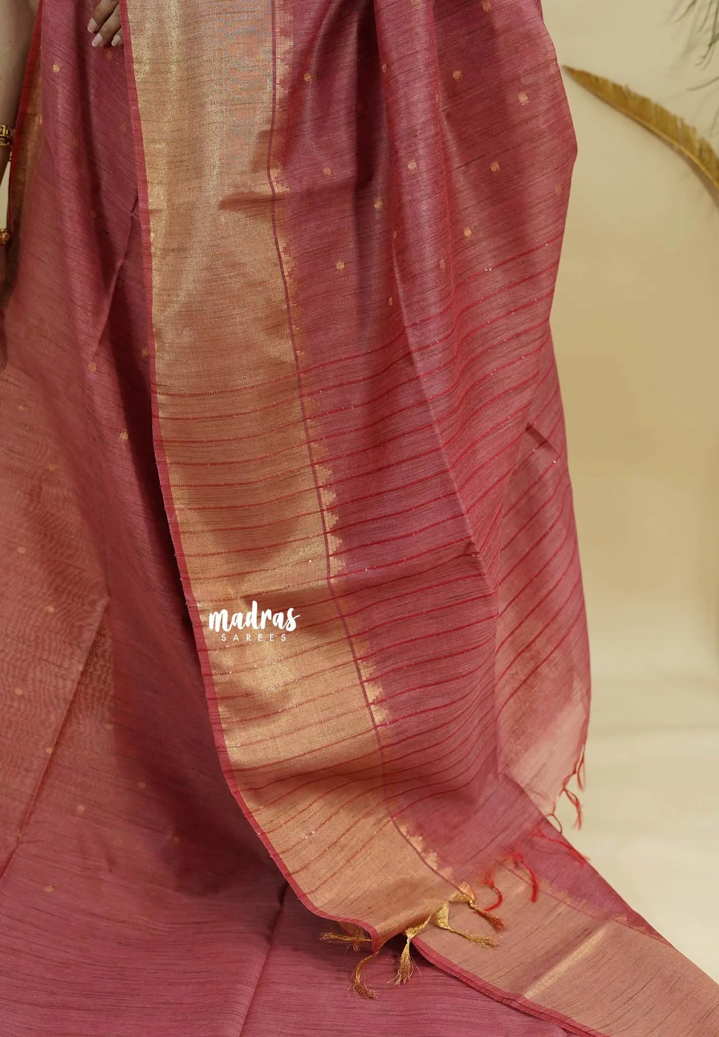 Rosewood Pink - Sithara - Semi Tussar saree grooves with buttas and Multi Border