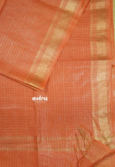 Carrot Orange - Sithara - Semi Tussar saree Golden zari Checks in body with Zari Border