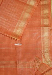 Carrot Orange - Sithara - Semi Tussar saree Golden zari Checks in body with Zari Border