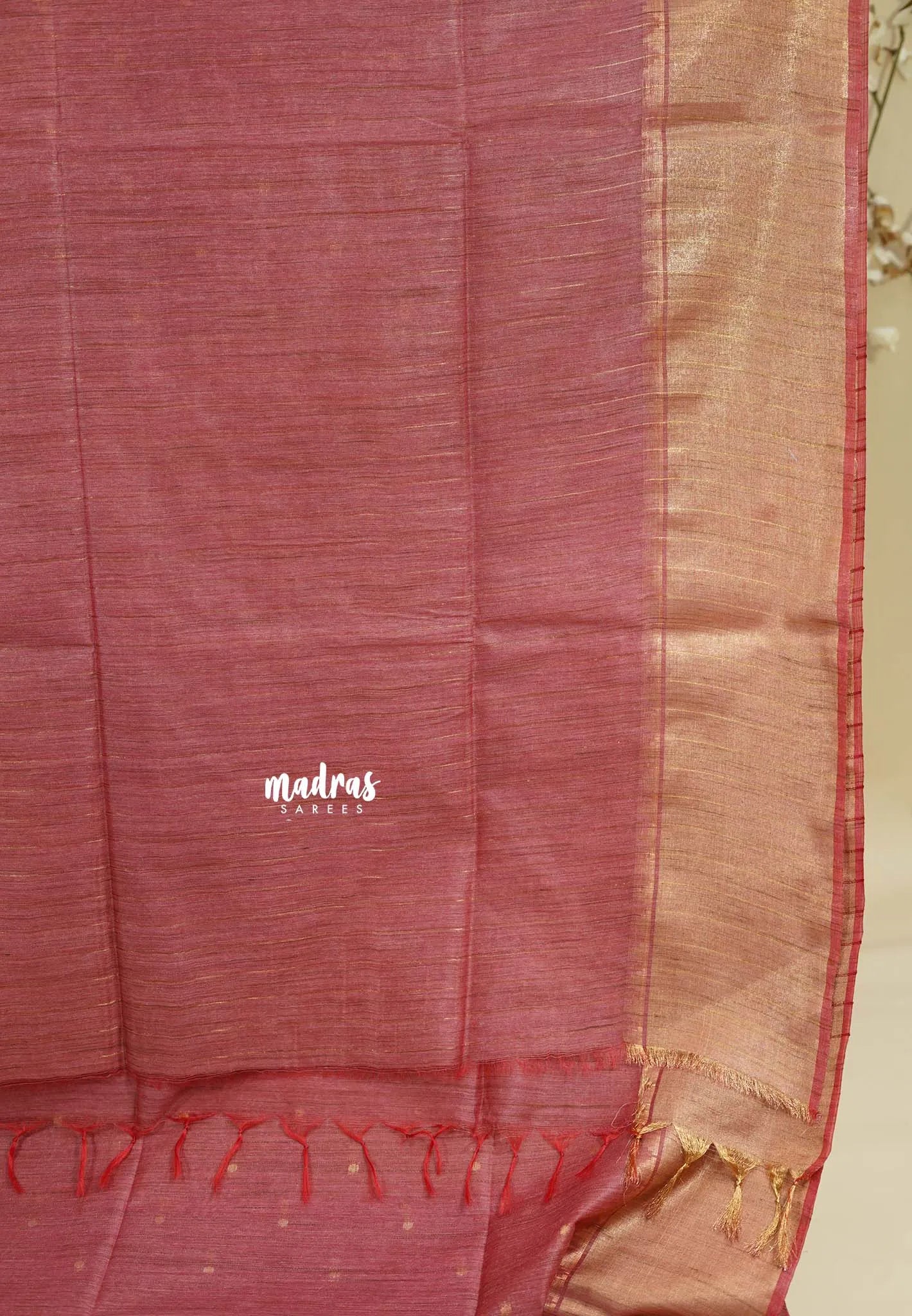 Rosewood Pink - Sithara - Semi Tussar saree grooves with buttas and Multi Border