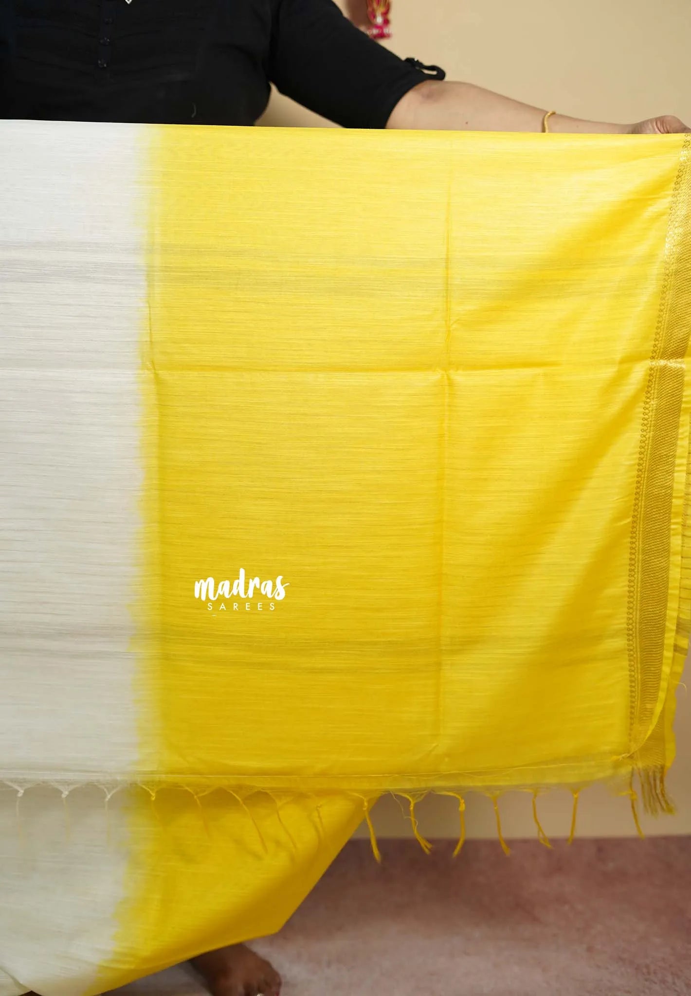 White and yellow - Sithara – Embroidery Gradient Semi Tussar