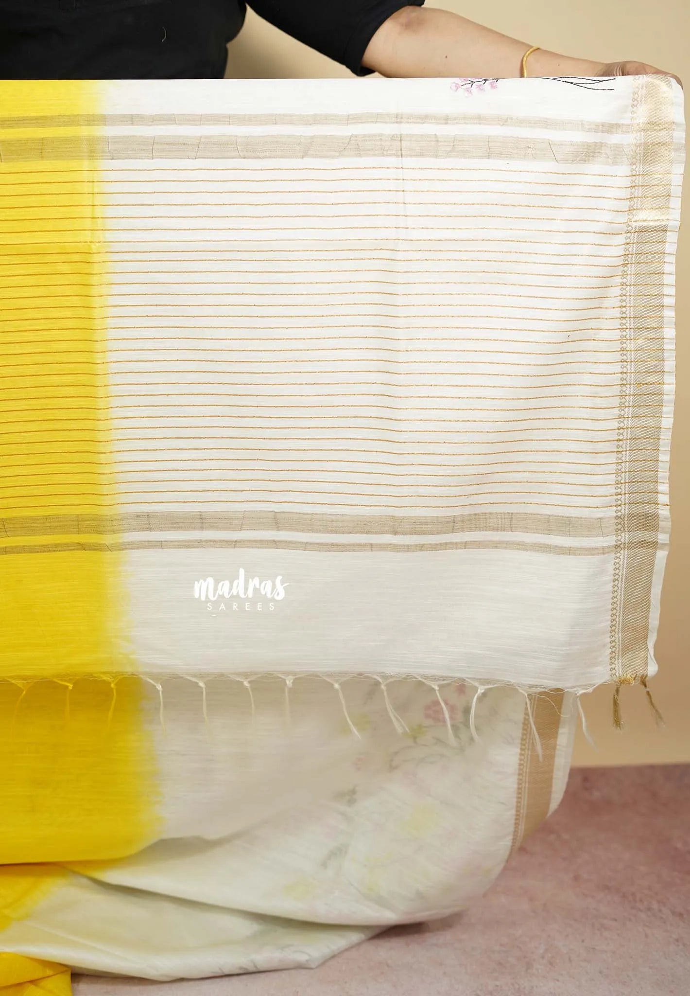White and yellow - Sithara – Embroidery Gradient Semi Tussar
