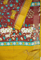 Magic Mustard Yellow - Sithara - Semi Tussar saree with kalamkari prints