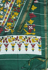 Deep Green Glow - Sithara - Semi Tussar saree with kalamkari prints