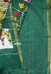 Deep Green Glow - Sithara - Semi Tussar saree with kalamkari prints