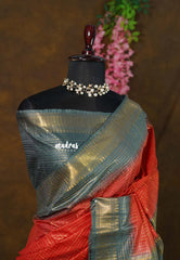 Brick Red - Sithara - Semi Tussar saree gradient pattern with checks body - Best for Festive Wear