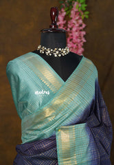 Midnight Blue - Sithara - Semi Tussar saree gradient pattern with checks body - Best for Festive Wear