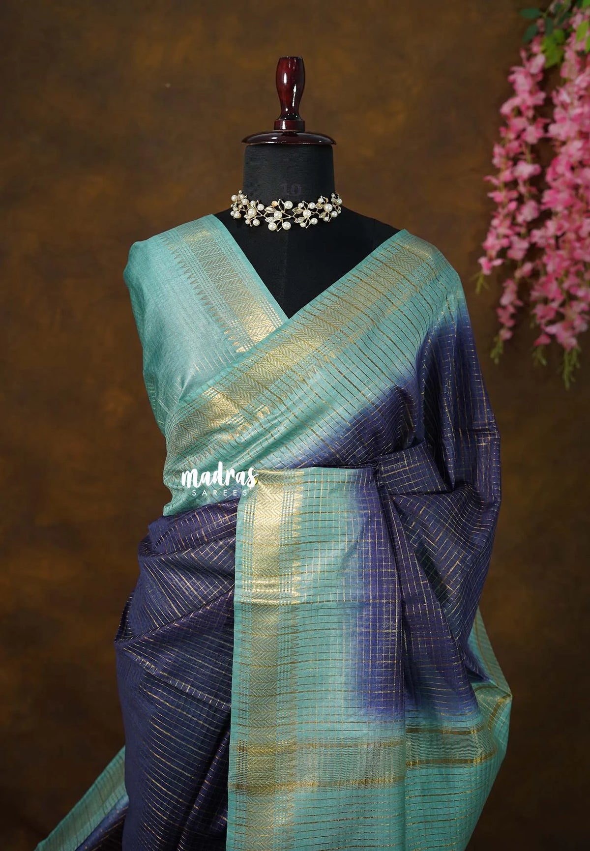 Midnight Blue - Sithara - Semi Tussar saree gradient pattern with checks body - Best for Festive Wear
