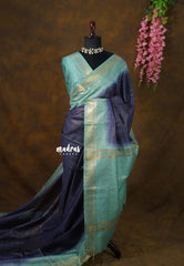 Midnight Blue - Sithara - Semi Tussar saree gradient pattern with checks body - Best for Festive Wear