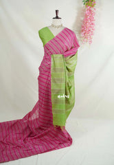 Magenta Pink - Semi Tussar Saree with Gicha Jute Weaving Contrast Pallu and Blouse - Best for Small Functions