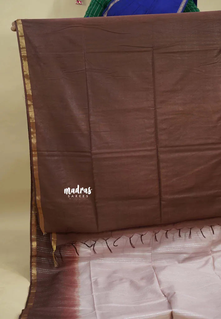 Pastel Brown - Sithara - Semi tussar with gradient border and silver thread weaving body