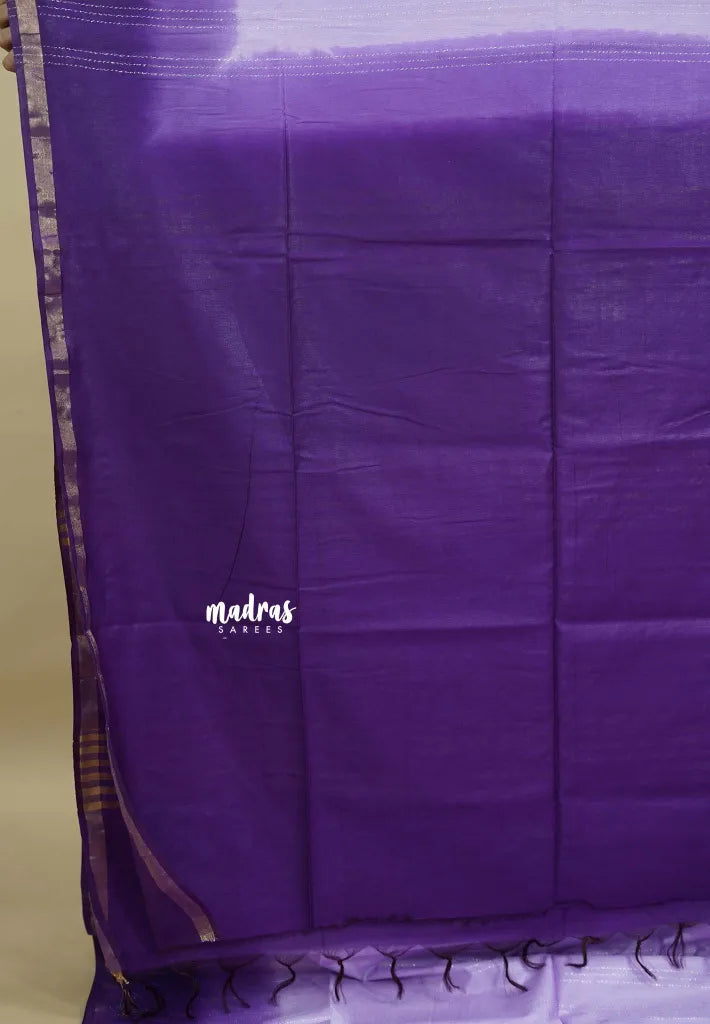 Pastel Purple- Sithara - Semi tussar with gradient border and silver thread weaving body
