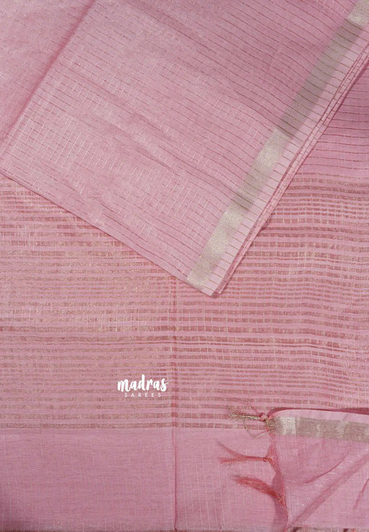 Pink checks - Sithara - Semi Tussar saree with kalamkari silk blouse
