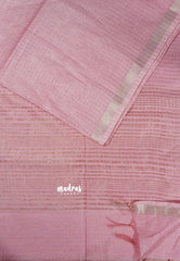 Pink checks - Sithara - Semi Tussar saree with kalamkari silk blouse