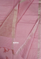 Pink checks - Sithara - Semi Tussar saree with kalamkari silk blouse