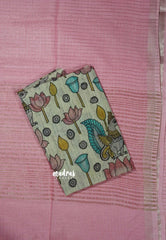 Pink checks - Sithara - Semi Tussar saree with kalamkari silk blouse