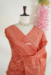 Terracotta  - Sithara - Semi Tussar Saree Kota Weaving Fusion Saree - Best for Office Wear | Casual Wear