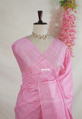 Rose Pink - Sithara - Semi Tussar Saree Kota Weaving Fusion Saree - Best for Office Wear | Casual Wear